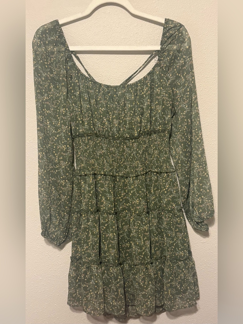 ASH & VIOLET Olive Green Floral Tiered Dress